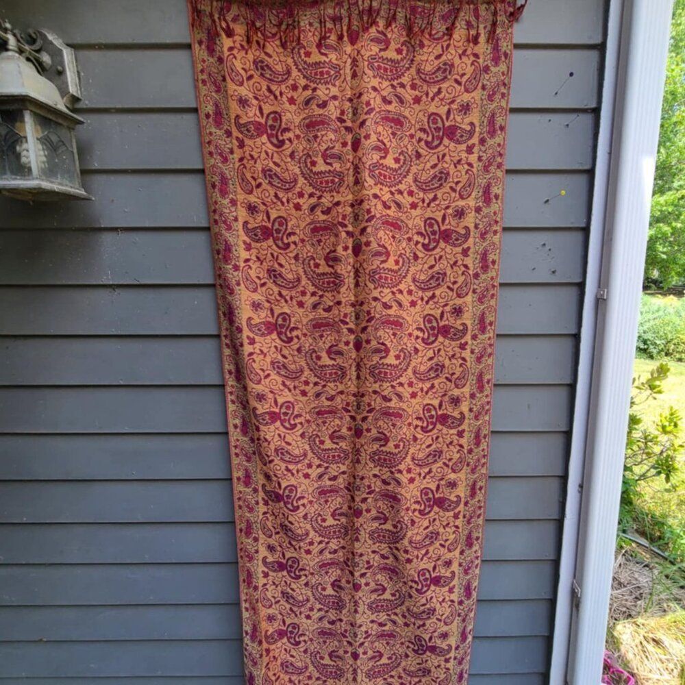 Gorgeous Paisley Red Gold Brown Pashmina Cashmere and Silk